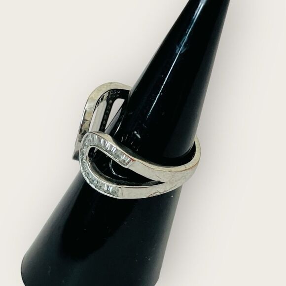 Silver plated ring adjustable size paved clear CZ - Picture 11 of 12